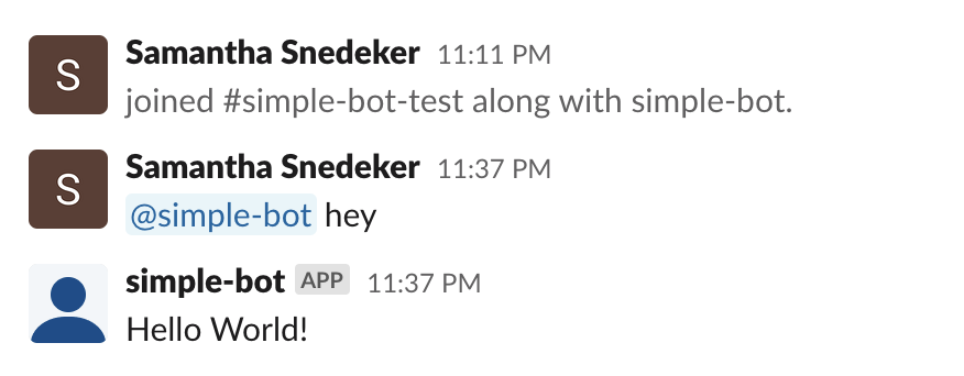 slack app say hello world