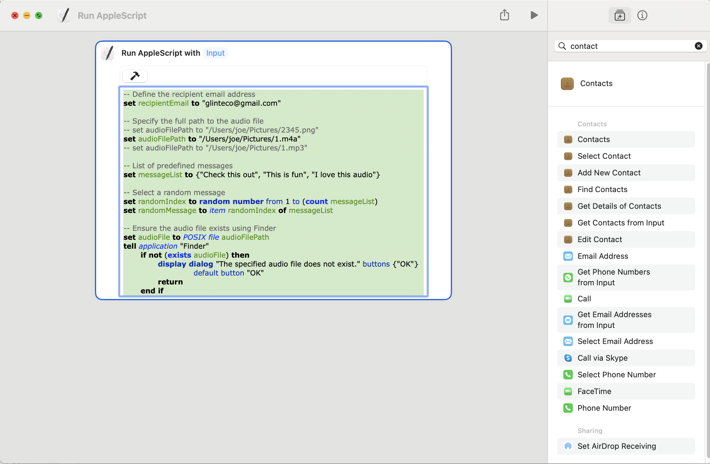 Apple Script in Shortcuts App