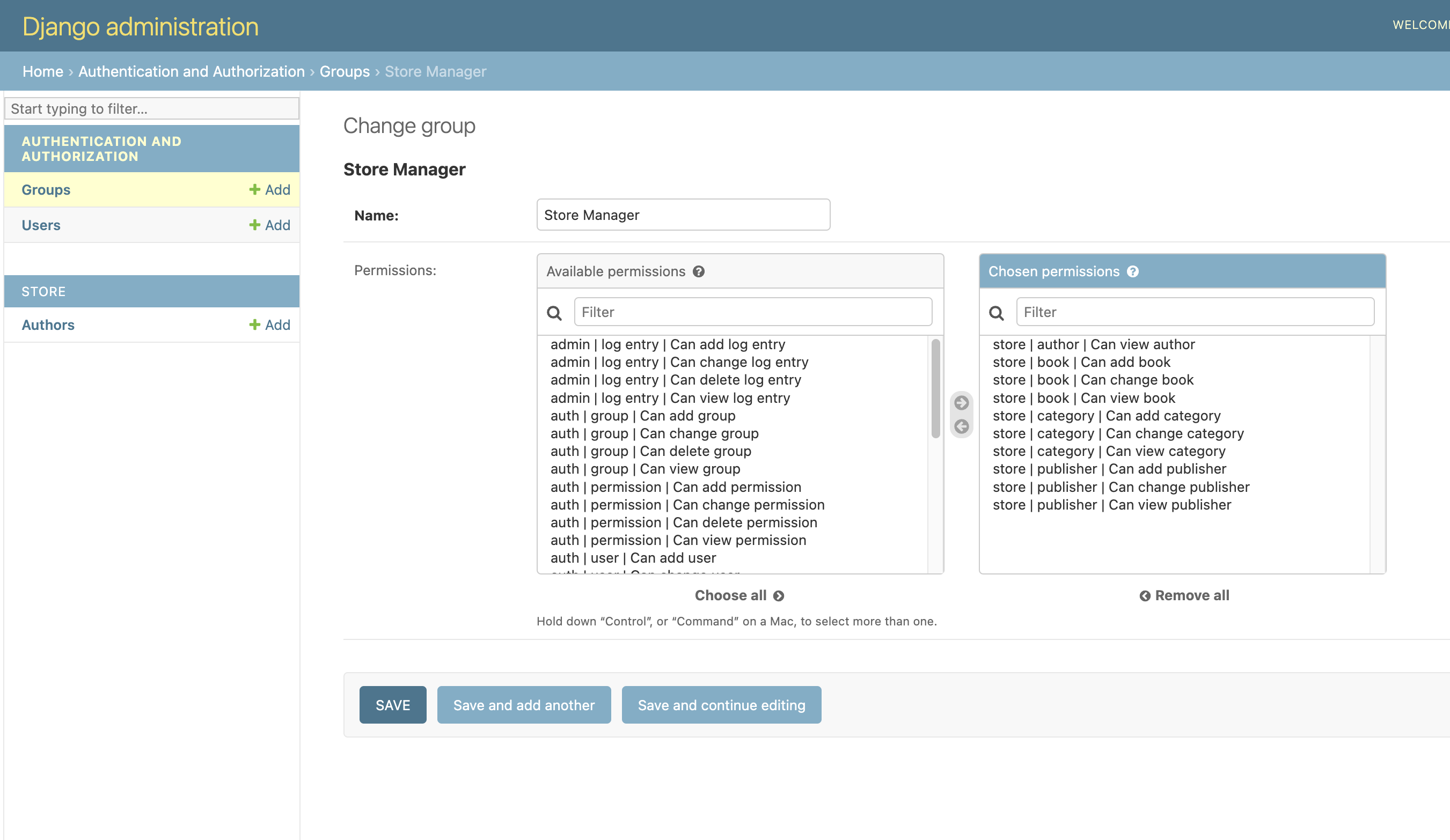 django admin permissions