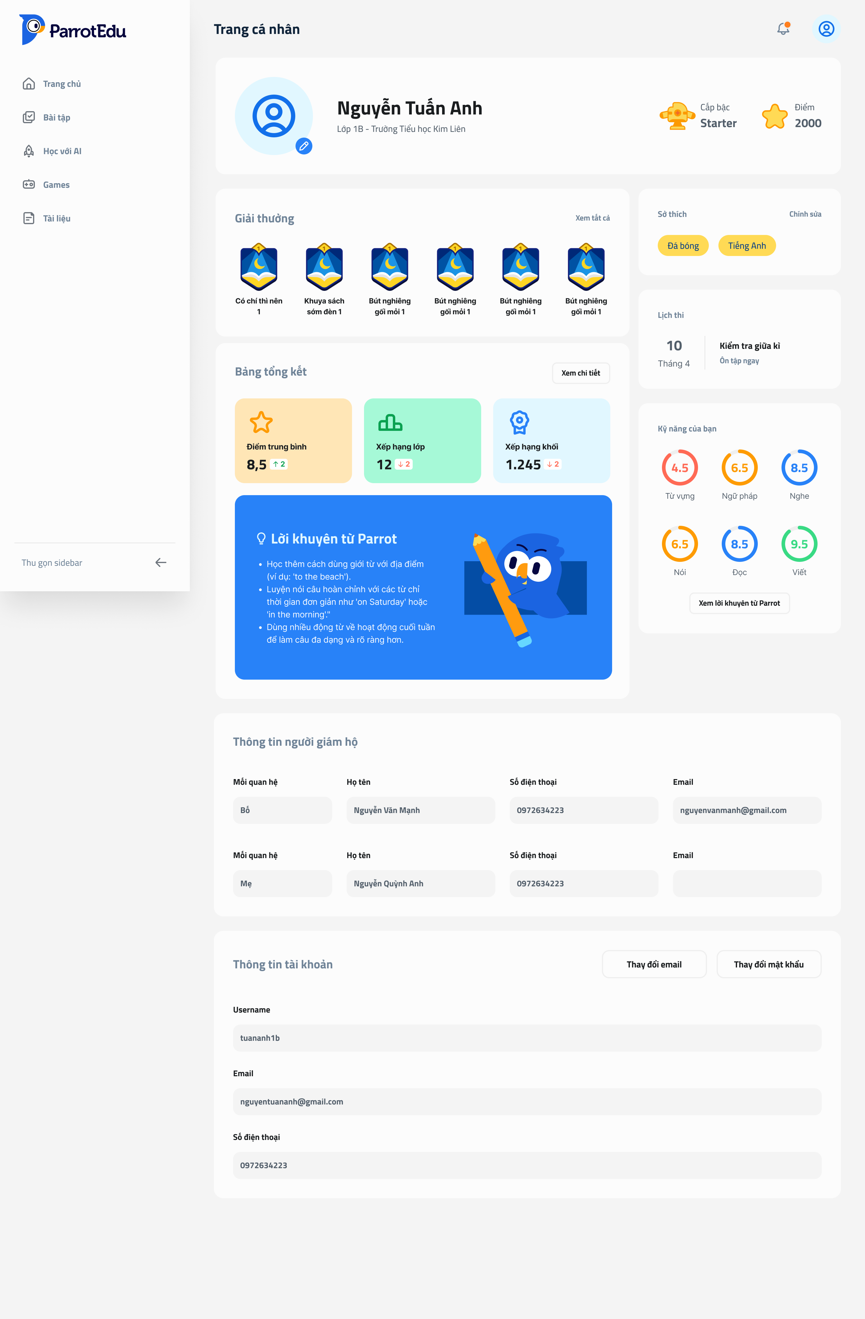 a full UI design for student home page